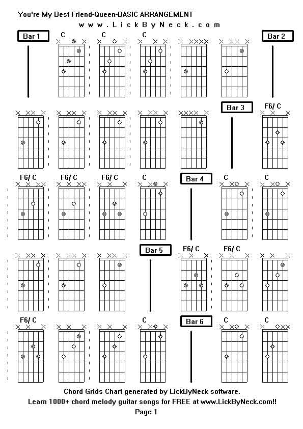 Chord Grids Chart of chord melody fingerstyle guitar song-You're My Best Friend-Queen-BASIC ARRANGEMENT,generated by LickByNeck software.